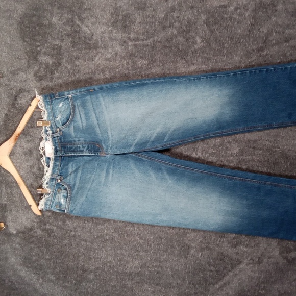 REVICE Denim with Frayed Waistband Button Fly Wide Leg Mid Rise Womens 30 - Picture 2 of 13